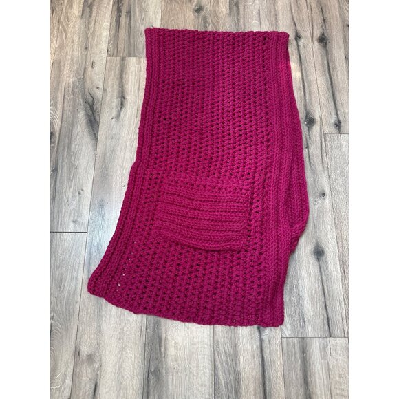 Handmade Birchberry Lane Burgundy Raspberry Chunky Knit Pocket Shawl Sweater Coz - Picture 3 of 7